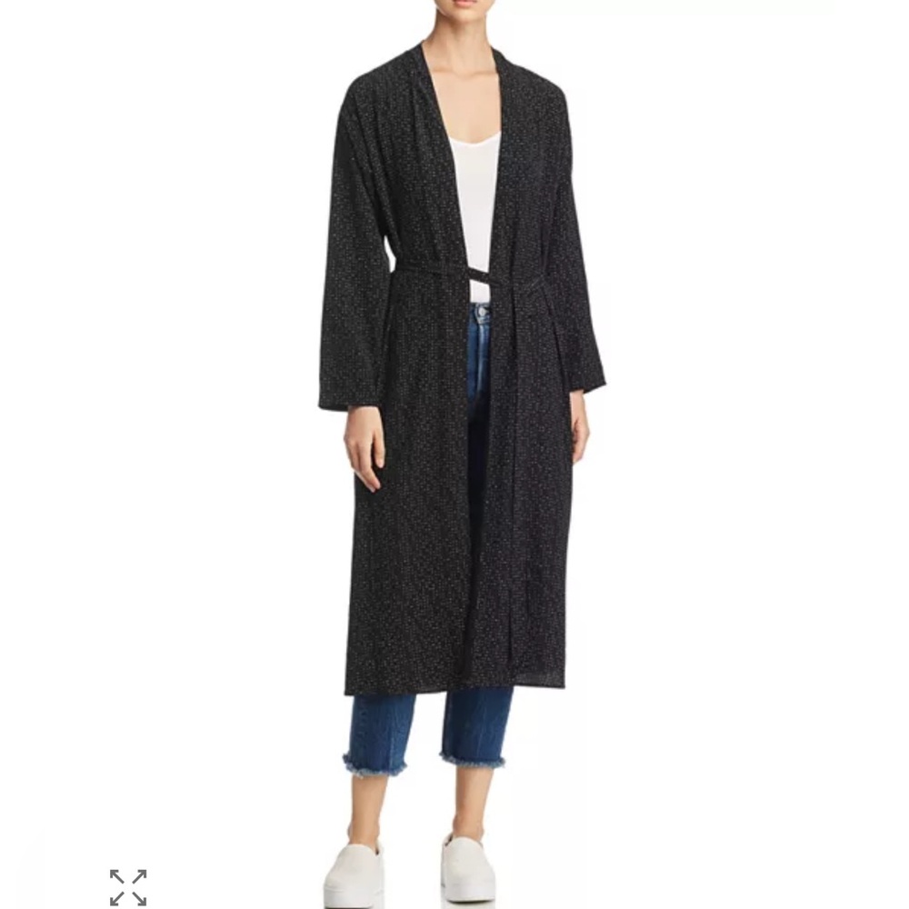 Eileen Fisher Morse Code Long Belted Kimono Jacket Tencel Viscose Womens Size XS